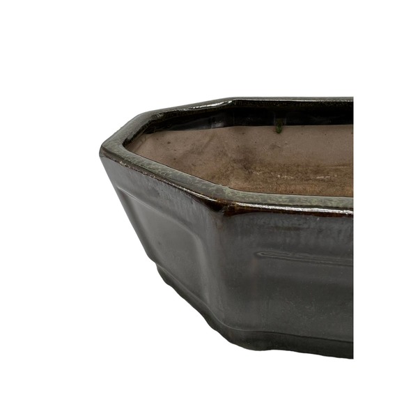 Octagonal Planter Brown Drip Glaze - Great Condition - Picture 2 of 3